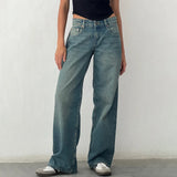 Damen-Weitbein-Jeans im Vintage-Look – Blau waschen