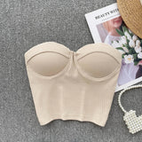 Bustier-Top mit Rippstruktur und geformten Cups für Damen – Beige