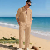 Luca™ Baumwoll-Leinen-Set mit Button-Down-Hemd – Khaki