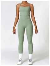 Hochwertige Fitness Kleidung mit Langärmligen Oberteilen und Hochtaillierten Leggings – Grün