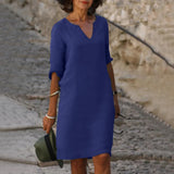 Vondra – Elegantes knielanges Kleid – Dunkelblau