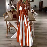 Calenna™ Kleid mit Vertikalen Streifen und V-Ausschnitt – Orange
