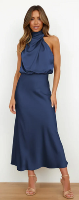 Luna - Maxikleid mit Drapierung – Marineblau