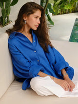 Damen Bluse Leinen Elegant – Luftig & Stilvoll – Königsblau