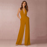 Solennea – Eleganter Neckholder-Jumpsuit – Gelb