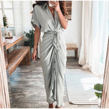 Damen Midikleid aus Baumwolle mit figurbetontem Schnitt und Knopfleiste – Hellgrau