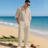 Luca™ Baumwoll-Leinen-Set mit Button-Down-Hemd – Beige