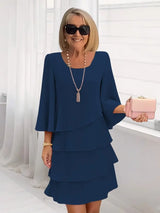 Élise | Elegantes fließendes Kleid mit Volants – Blau