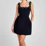 Bellaflora™-Kleid mit Floralen Applikationen am Ausschnitt und Eleganter Passform – Schwarz