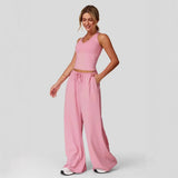 Lunary™ Set Mit Minimalistischem Top und Fließender Pantalonhose – Pink