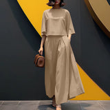 Sofia™ Set mit Lockerer Cropped-Bluse und High-Waist Culotte – Khaki