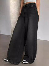 Weitem Bein Baggy-Jeans für Damen | Lässig – Schwarz