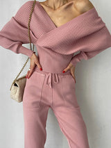Alexandra | Sportliches zweiteiliges Set mit Pullover und Hose – Rosa