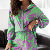 Giovina – Lässiges Zweiteiliges Set – Grün-Lila