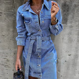 Damen Jeanskleid Mini Blau – Ärmellos, V-Ausschnitt, Sommerlook – Blau