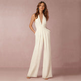 Solennea – Eleganter Neckholder-Jumpsuit – Weiß