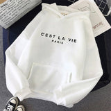 Damen Übergroß Kapuzenpullover mit Drucken | Känguru-Tasche – Weiß