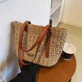 Luxus Strohtasche Damen – Handgefertigte Schultertasche Sommer 2025 – Khaki