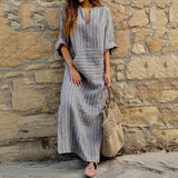 Yvonne - Gestreiftes Maxikleid – Grau (Fast ausverkauft)