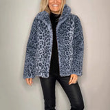 Panther Luxe™ Mantel aus Plüschfell mit Wildtierprint / Die kühne Seite Femininer Eleganz! – Blau