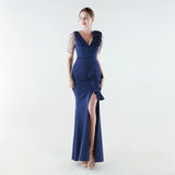 Aurielle™ Kleid mit Verziertem Schulterdesign und Premium-Verarbeitung – Marineblau