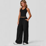 Lunary™ Set Mit Minimalistischem Top und Fließender Pantalonhose – Schwarz