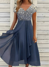 Carissa - Chiffonblusenkleid für Frauen – Silber blau