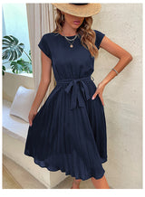 Anaiah - Schönes plissiertes Kleid für Frauen – Marineblau
