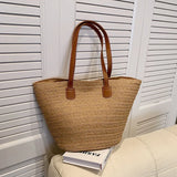 Große Strohtasche Damen – Handgefertigte Luxus Strandtasche – Khaki