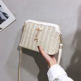 Boho Strohumhängetasche Damen – Handgefertigte Crossbody Tasche Sommer 2025 – Weiß