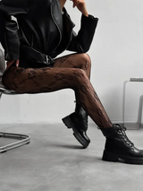 Damen Netzstrumpfhose | Blumenmuster – Schwarz