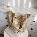 Boho Strohtasche Damen – Handgefertigte Große Strandtasche – Beige
