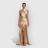 Christine | Elegante Kleid mit Schlitz – Gold