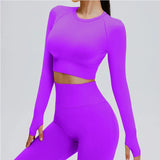 Yoga Set Langarmoberteil Fitnesshose 2-teilig - Atmungsaktiv & Bequem für Frauen – Dunkelviolett Set