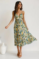 Isla | Midi Dress with Sunset Brushstroke Design – Grün