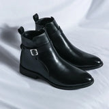 Langston™ Schnallenlederstiefel - Elegante PU-Leder Stiefelette mit Zip und Komfortsolen – Schwarz