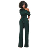 Greta | Jumpsuit mit Schrägem Kragen und Weiten Beinen – Dunkelgrün