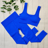Nahtloses, Hochgeschnittenes Yoga und Fitness Outfit – Dunkelblau