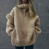 Übergroßer pullover mit raffiniertem kreuzstichmuster für damen – Khaki