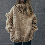 Kuscheliger Übergroß Rollkragenpullover für Damen | Winter – Khaki