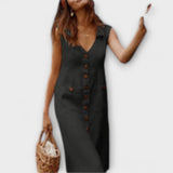 Noellea – A-Linien-Kleid mit Umlegekragen aus Leinenmix – Schwarz