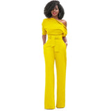 Greta | Jumpsuit mit Schrägem Kragen und Weiten Beinen – Gelb