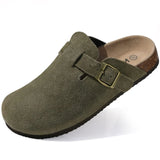 Clark Suede Komfort Clog - Karamellfarbenes Wildleder mit Ergonomischem Kork-Fußbett – Wildleder-Armeegrün