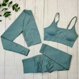 Yoga Set Langarmoberteil Fitnesshose 2-teilig - Atmungsaktiv & Bequem für Frauen – 3PCS Blau Grun