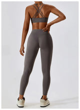 Elegantes 2-teiliges Damen Yoga Outfit mit Hoher Taille Leggings und Oberteil für Sport – Yuanshan Grau Set