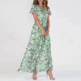 Florence – Langes Sommerkleid mit Blumenmuster – Grün