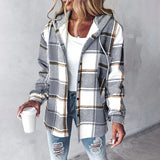 Liene – Karierte Hemd Jacke Mit Kapuze Und Knöpfen – Grau