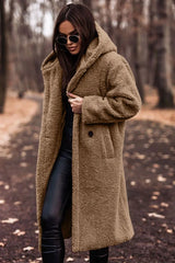 Damen Winter Kapuze Weich Langer Mantel | Warme – Camel