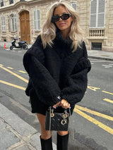 Damenpullover | Oversized Schnitt und weite Krempe – Schwarz