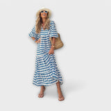 Elegantes geometrisches Maxikleid – Blau